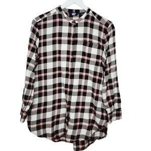 Lands' End Size M (10-12) Shirt Soft Brown Cream Pink Plaid 100% Cotton Flannel